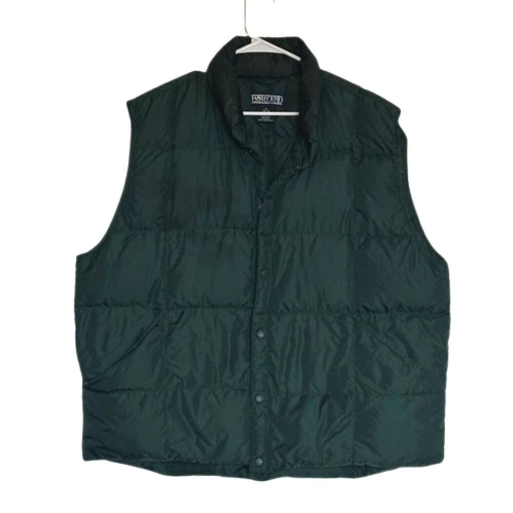 Lands End Goose Down Puffer Vest Button Front Snaps Mens XL Pockets Outdoor
